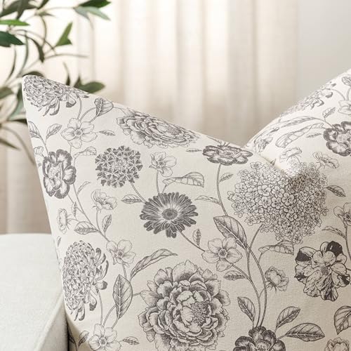 Botanical Throw Pillow Covers Set of 2, 20x20 Inch Grey