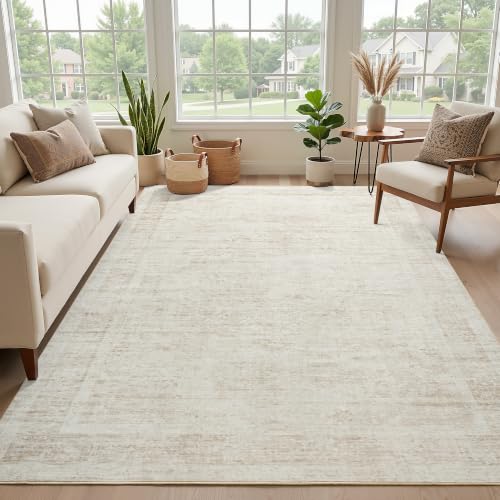 4x6 Area Rugs for Living Room, Washable Rug Vintage Floral, Beige