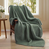 Waffle Knit Throw Blanket, Luxury Cozy Chunky Knit Throw Blanket for Couch, 50 x 60 Inch Thick Ultra-Soft Feather Yarn Knitted Blanket for Sofa, Bed, Home Decor - Sage