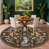 GarveeHome Round Area Rugs 6ft for Bedroom, Cat Brown Washable Circle Rug Soft Non Slip Mushroom Floral Floor Mat Carpet Indoor Thin Rug for Bedroom Dining Room Playroom Nursery Gothic Decor