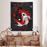Sanzugh Japanese Yin Yang Koi Fish Tapestry, Cool Red and Black Anime Sakura Art Tapestries Vertical Wall Hanging for Men Bedroom Living Room Office Decor 40X60, Asian Cherry Blossoms Posters