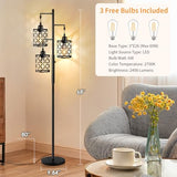 Dimmable Floor Lamp, Farmhouse Standing Lamp with Elegant Metal Cage, Industrial Tall Tree Floor Lamps for Living Room Bedroom Study Room Office, 3 x 800LM LED Bulbs Included - 68", Black