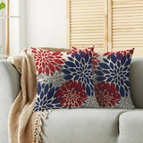 4th of July Pillow Covers 18X18 Inch Set of 2, Patriotic Blue Red Grey Modern Dahlia Floral Print Holiday Decorative Throw Pillow Covers Outdoor Farmhouse Cushion Case for Couch Sofa Bed Decor