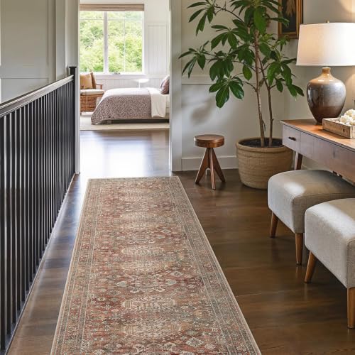 2.5x10 Hallway Runner Rug, Non Slip Washable, Brick