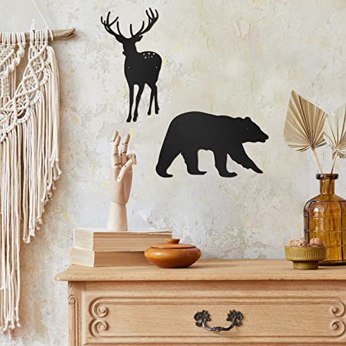 Moxweyeni 6 Pcs Black Metal Wall Decor-deer Bear Pine Tree Forest Rustic Wall Decor for Bedroom Kitchen Living Room Dining Room(Black)