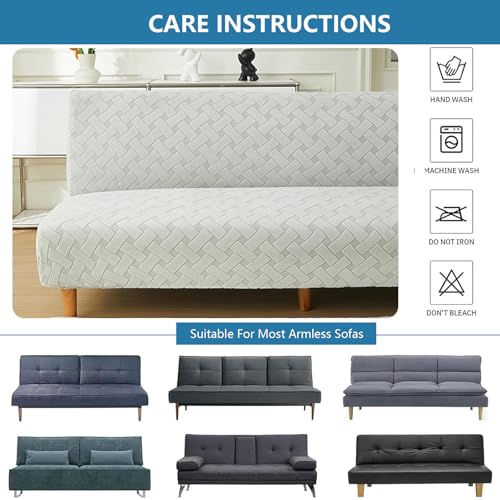 Armless Futon Cover Stretch Sofa Bed Slipcover Futon Slipcovers No Arms Futon Couch Cover with Folding Arms for Living Room Bedroom (Dark Gray,Medium)