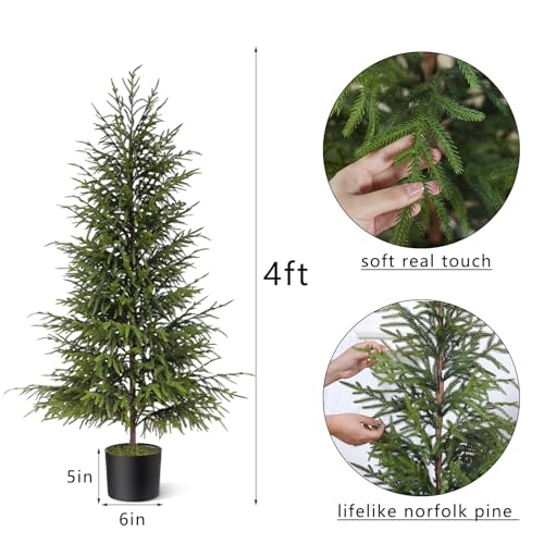 4ft Christmas Norfolk Pine Tree Artificial Christmas Tree Faux Potted Plants for Front Porch Christmas Indoor Outdoor Decor