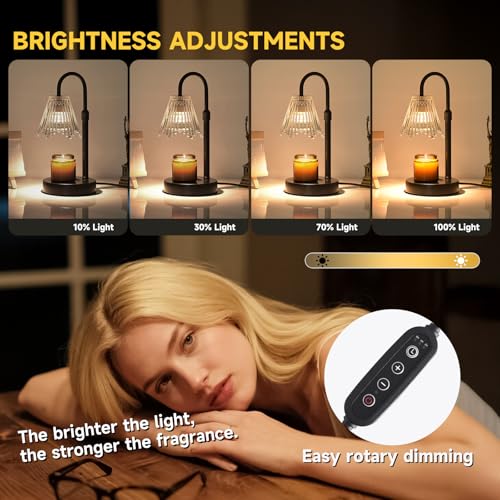 Candle Warmer Lamp, Black Metal, Crystal Glass Shade, Electric Candle Melter with Adjustable Gooseneck, Smoke-Free Safe Design for Home