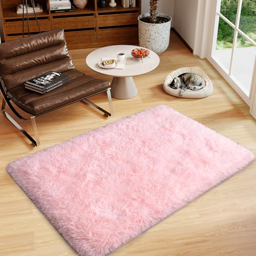 Dssimo Super Fluffy Throw Rugs for Bedroom, Modern Shag Pink Area Rug, Soft and Cozy Plush Small Carpet for Kids,Girls Boys and Teens Decorations for Living Room Dorm Nursery Classroom, 2x3 Feet