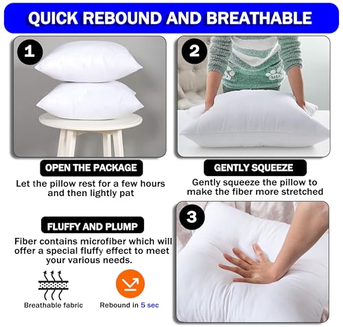 GVTECH Bedding Throw Pillows Insert (Pack of 2) 16 x 16 Inches Bed and Couch Pillows - Indoor Decorative Pillows - Cushion Stuffer Inserts - Anti Allergy Cotton Blend Fabric, White