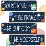 Yookeer 4 Pcs Space Room Decor for Kids Teen Boys Inspirational Outer Space Wall Art Decor Motivational Hanging Galaxy Wood Plaque Sign for Back to School Playroom Nursery Classroom Dorm(Blue)