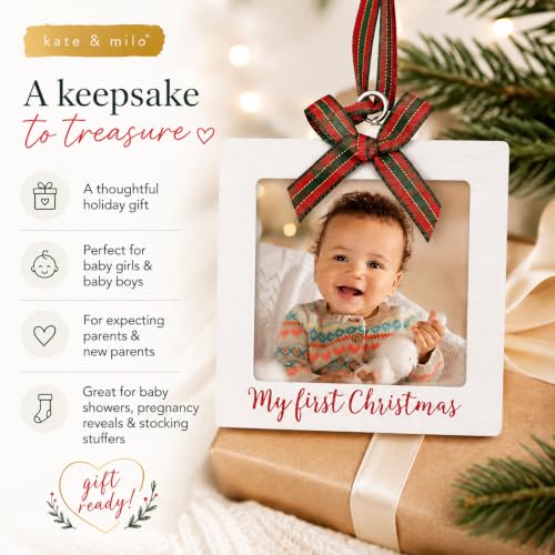 Kate & Milo My First Christmas Photo Ornament, Babys First Christmas Tree Ornament, Newborn Photo Holiday Keepsake, New and Expecting Parents Gift, Rustic