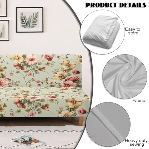 Retro Flower Armless Futon Cover Navajo Southwestern Ethnic Stretch Armless Sofa Slipcover with Elastic Bottom Washable Couch Covers for Sofa Decor
