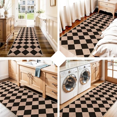 2x6 Jute Woven Runner Rug: Non Slip Backing Diamond Pattern Easy Clean Mats