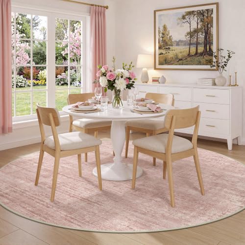 Washable 6 FT Round Rug Pink Circle Area Rugs for Baby Living Room