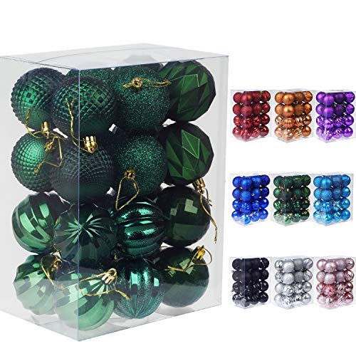 Christmas Ball Ornaments for Christmas Tree - Shatterproof Hanging Decorative Baubles Set for Xmas Tree (60mm/2.36", Dark Green)
