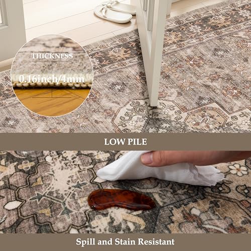 4x8 Hallway Runner Rugs, Washable Non-Slip Vintage Rugs Brown