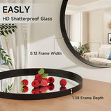 24 Inch Round Bathroom Mirror - Wall Mounted Circle Mirror with Metal Frame, Modern Mirror Suitable for Bathroom, Vanity, Entryway, Living Room, Wall Decor,Black