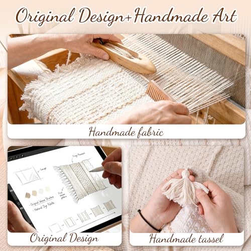 Bundle - 2 Piece 14x36 Lumbar Pillow Set: Boho Tufted Tassel Pillow Cover (Cream Beige) + Premium Memory Foam Throw Pillow Insert (White) for Bed, Couch, Sofa, Modern Farmhouse Decor