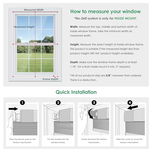 LazBlinds No Tools No Drill Cordless Cellular Shades, Blackout Light Blocking Honeycomb Shades for Home, Thermal Insulation Blinds for Windows, 22" W x 36" H, White