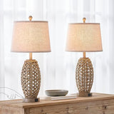 27” Natural Rattan Table Lamps Set of 2,Touch Switch,3-Way Dimmable Bedside Lamps, with A+C USB Charging Ports,Oatmeal Lampshade,Farmhouse Table Lamp for Bedroom, Living Room(2 Bulbs Included)