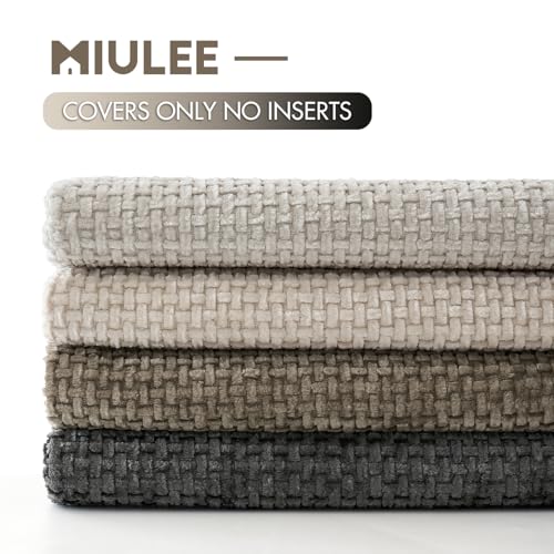 MIULEE Pack of 4 Couch Throw Pillow Covers 18x18 Inch Neutral Soft Decorative Chenille Pillow Covers Farmhouse Boho Cushion Covers for Mid Century Modern Spring Home Decor Sofa Bedroom Living Room