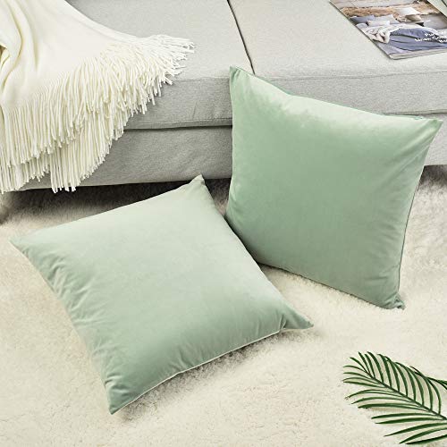 Set of 2 Comfortable Throw Pillow Covers for Bedding, Decorative Accent Cushion Sham Cases for Couch Sofa, Soft Solid Velvet with Zipper Hidden - 18"x18", Turquoise Green