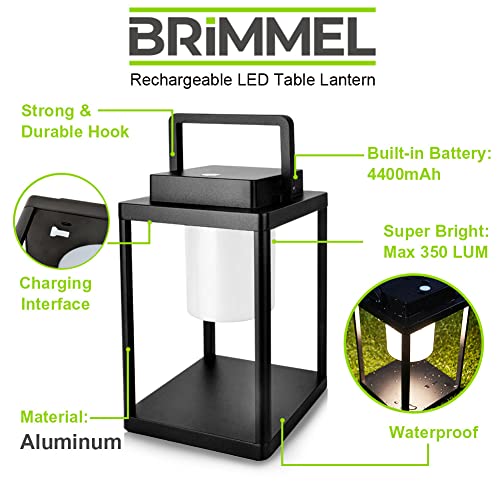 Aluminum Outdoor Table Lamp - Rechargeable 350 Lumen 3 Level Touch Control, IP44 Waterproof Cordless Outdoor Lamps Table Lantern with USB Port for Patio(3000K Warm White)