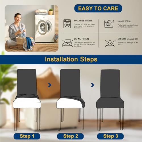 Chair Covers, Stretch Kitchen Dining Room Chair Covers Set of 6, Removable Washable Dining Chair Slipcovers for Home, Hotel, Banquet