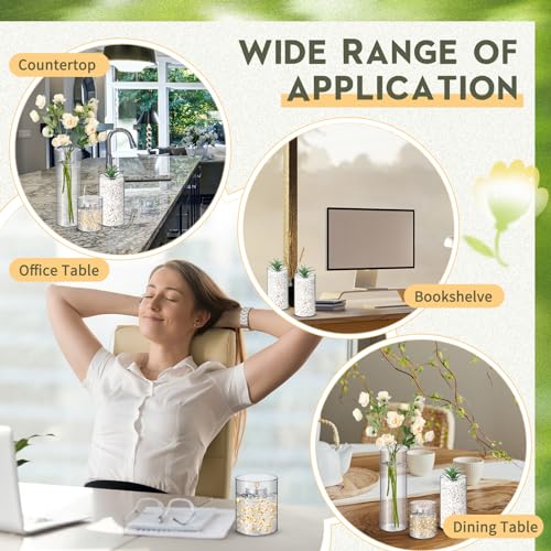 Nuogo Plastic Cylinder Vases Tall Plastic Flower Vases for Centerpieces Flower Holder for Home Wedding Office Party Formal Dinners Decorations(4''/6''/8'', Modern, 12 Pcs)
