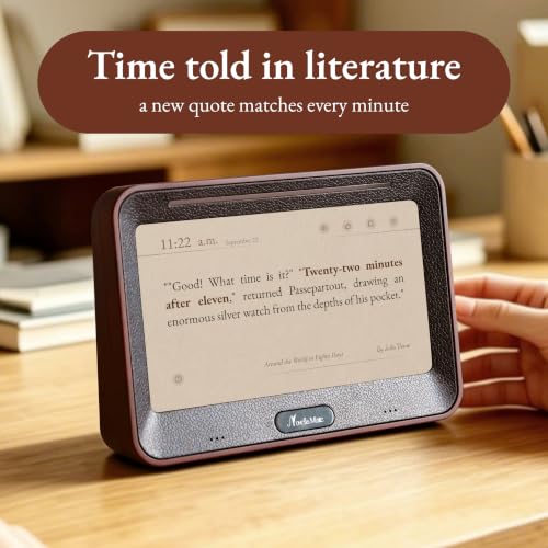 Literary Quote Clock with Time Quotes,Weather Quotes,Inspiration Quotes & Custom Quotes | Gentle Alarm & Night Mode | Personalized Gift for Writers and Book Lovers Classic