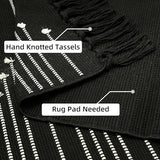 Tritard Washable Runners for Hallways 2x6 Boho Runner Rug with Tassels, Woven Cotton Kitchen Hallway Rug Runner Farmhouse Low Pile Rugs Carpet for Indoor Entryway Bathroom Laundry Bedroom, Black White