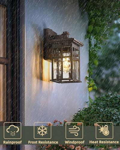 Dusk to Dawn Outdoor Lighting, HWH Outdoor Wall Lights Exterior Wall Lantern Light Waterproof, Oil-Rubbed-Bronze Finish with Water Ripple Glass, 5HD27B-PC ORB-WP