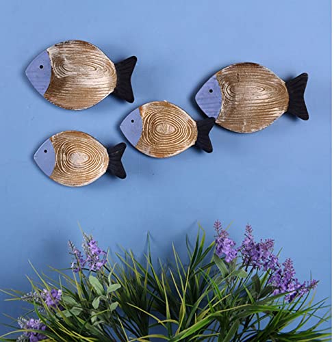 OECECR 2Pcs Wood Fish Nautical Beach Wall Decor, Wooden Hanging Coastal Wall Art Decor for Home, Lake House, Ocean Bathroom Decor - Blue