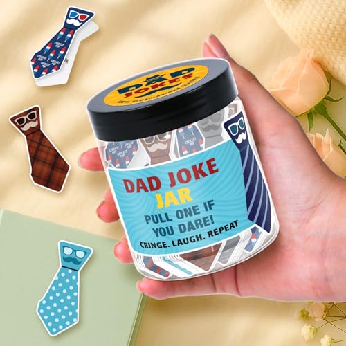 Dad Jokes Cards Jar - Fathers Day Gift, Funny Dad Gifts from Daughter, Funny Gag Gift, Fun Gag Gifts for Men, Coworkers, Brother - Daily Dad Jokes - Christmas Stocking Stuffers for Dad