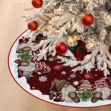 Christmas Tree Skirt 36 Inches, Gnomes with Holly Berry Pencil Red Background Tree Skirt, Winter Xmas Tree Mat Decorations for Home Party Holiday Decorations