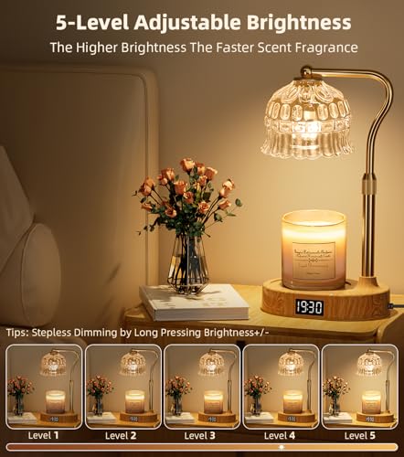 Candle Warmer Lamp with Timer | Adjustable Height & Dimmable | Base Control with GU10 Heating Bulb | Stylish Flameless Wax Melter for Large Jar Candles | Ideal Gift for Home Room Decor