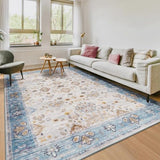 6x9 Area Rugs for Living Room, Washable Rug Vintage Floral, Blue