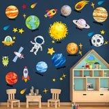Outer Space Wall Decals - 4 Sheets 58 Pcs Large Space Planets Rocket Astronaut Wall Stickers Peel and Stick Removable Wall Decors for Kids Baby Bedroom Boys Room Nursery Playroom Classroom