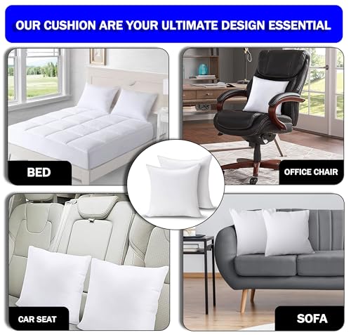 GVTECH Bedding Throw Pillows Insert (Pack of 2) 16 x 16 Inches Bed and Couch Pillows - Indoor Decorative Pillows - Cushion Stuffer Inserts - Anti Allergy Cotton Blend Fabric, White
