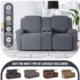 KinCam Loveseat Recliner Covers with Middle Console Slipcover, Recliner Sofa Covers 2 Seat Couch Cover Stripe Jacquard Furniture Protector Covers with Elastic Bottom for Kids, Pets (Dark Gray)