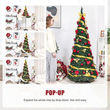 Decoway Pre Lit Pre Decorated Christmas Tree Pop Up Christmas Tree and Warm White LED Lights,Holiday Party Decorations,Red Gold (Yellow, 6 FT)
