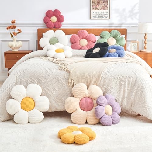 Flower Throw Pillow,Sage Green Flower Shaped Pillow Decorative Throw Pillows for Sofa, Couch,Bed,15.7'' Soft Daisy Pillow Floor Seating Cushion for Home Decor