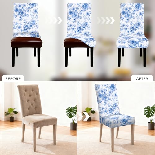 Nuxovilar Dining Chair Covers Blue Floral Watercolor Pattern Milk Silk 23.6x66.9 Inches Dining Chair Covers Set Cover for Area Kitchen Classic Home