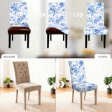 Nuxovilar Dining Chair Covers Blue Floral Watercolor Pattern Milk Silk 23.6x66.9 Inches Dining Chair Covers Set Cover for Area Kitchen Classic Home