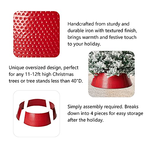 Glitzhome Christmas Tree Collar, 40.5" D Christmas Red Hammered Metal Tree Collar, Decorative Tree Stand Cover Tree Ring for Christmas Decor