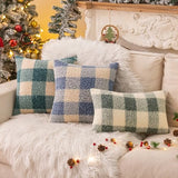 Green White Plaid Christmas Throw Pillow Covers 12x20 Inch Set of 2