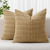 MIULEE Corduroy Decorative Throw Pillow Covers 18x18 Khaki Pack of 2