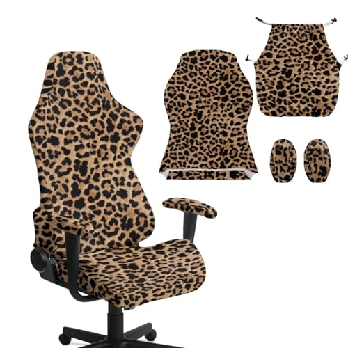Leopard Print Gaming Chair Covers Cheetah Print Office Chair Covers Slipcovers with Armrest Cover for Gamer Room Decor 4pc/Set