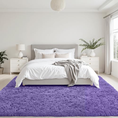 6x9 Fluffy Shag Area Rugs for Living Room Bedroom: Soft Plush Carpet Purple